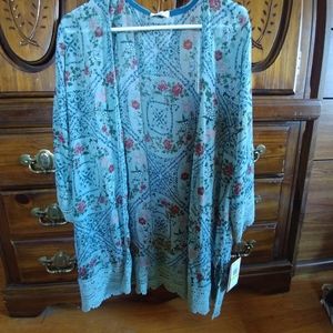 Light blue flowery kimono.